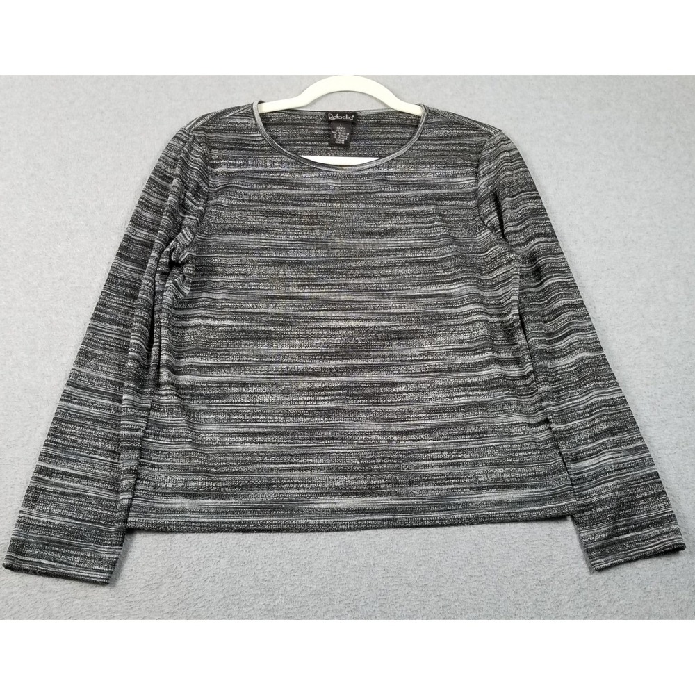 Rafaella‎ Top Women's Large L Black Silver Metallic Shimmer Long Sleeve Stretch